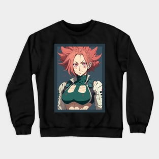 Anime Girl Red Hair and Green Top Military Crewneck Sweatshirt